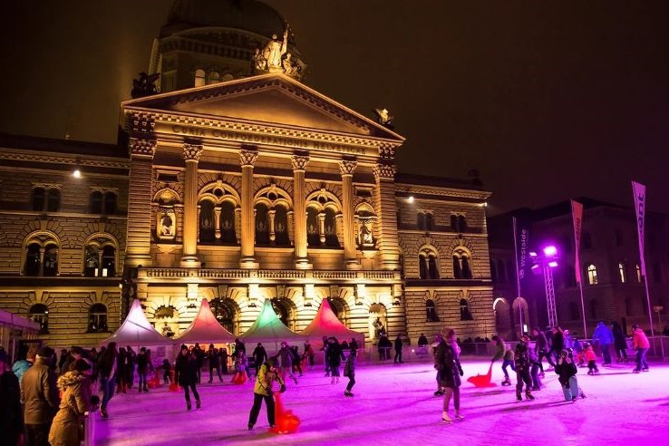 Ice skating at the parliament building in Bern